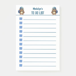 Weiße Schüssel mit blauem Rucksack, Hüten und Auge Post-it Klebezettel