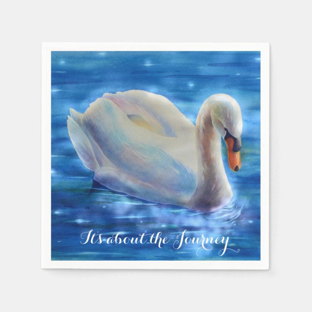 Weiße Schwan Aquarellmalerei, über die Reise Serviette (Vorderseite)