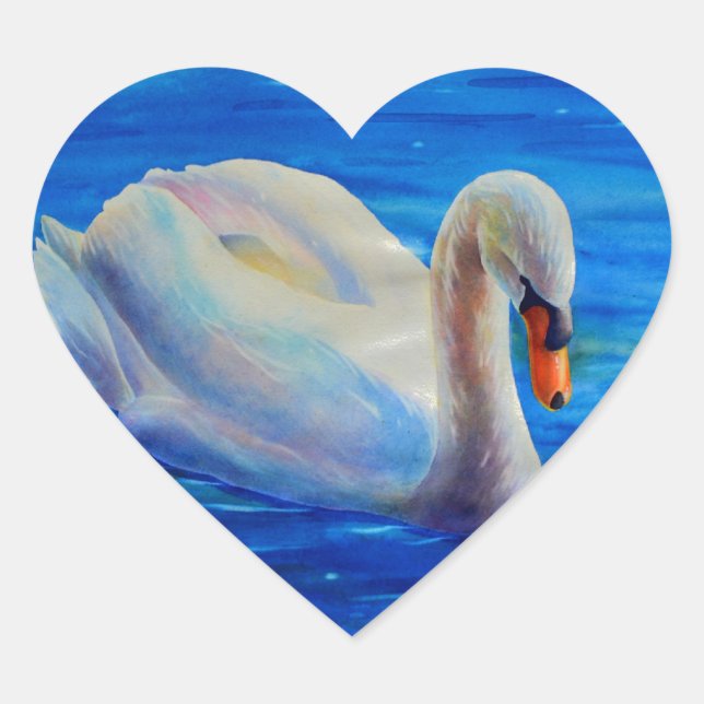 Weiße Schwan Aquarellmalerei, Wasservögel, Vögel Herz-Aufkleber (Vorderseite)