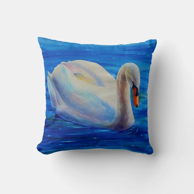 Weiße Schwan Aquarellmalerei, Wasservögel, Vögel Kissen (Vorderseite)