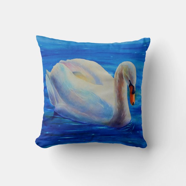 Weiße Schwan Aquarellmalerei, Wasservögel, Vögel Kissen (Vorderseite)