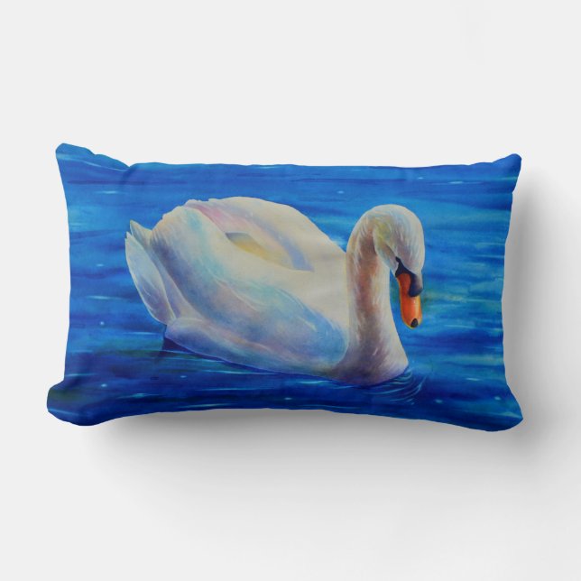 Weiße Schwan Aquarellmalerei, Wasservögel, Vögel Lendenkissen (Vorderseite)