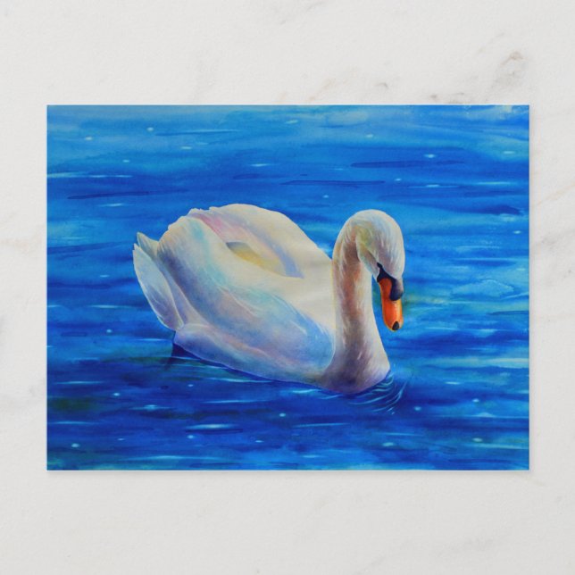 Weiße Schwan Aquarellmalerei, Wasservögel, Vögel Postkarte (Vorderseite)