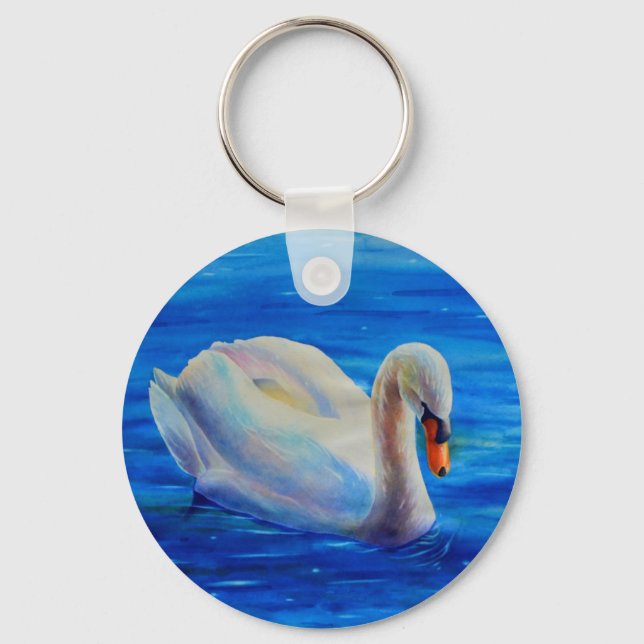 Weiße Schwan Aquarellmalerei, Wasservögel, Vögel Schlüsselanhänger (Vorderseite)