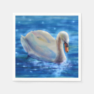 Weiße Schwan Aquarellmalerei, Wasservögel, Vögel Serviette