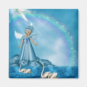 Weiße Schwäne und Engel Magnet