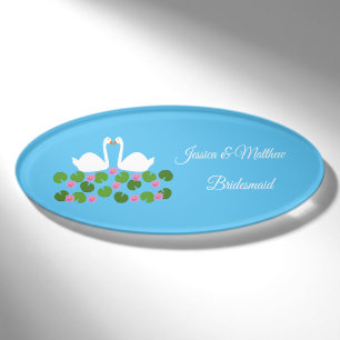 Weiße Schwäne und Wasserlilien Hochzeit Bridesmaid Namenschild