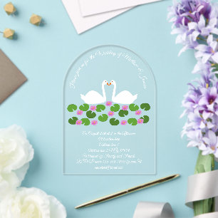 Weiße Schwäne und Wasserlilien Hochzeit nach Maß Acryleinladungen