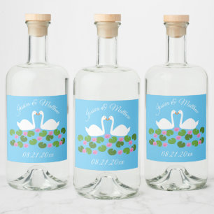 Weiße Schwäne und Wasserlilien Hochzeit nach Maß Alkoholflaschenetikett