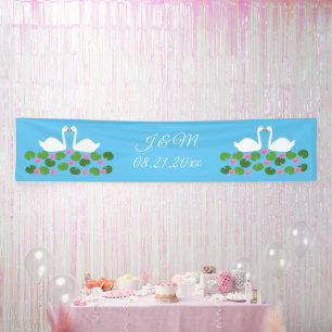 Weiße Schwäne und Wasserlilien Hochzeit nach Maß Banner