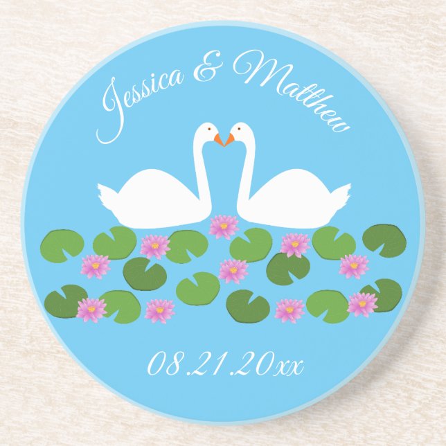 Weiße Schwäne und Wasserlilien Hochzeit nach Maß Getränkeuntersetzer (Vorne)