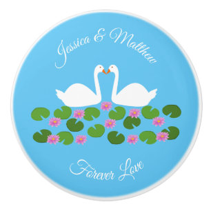 Weiße Schwäne und Wasserlilien Hochzeit nach Maß Keramikknauf
