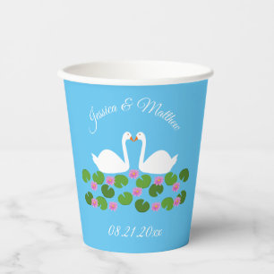 Weiße Schwäne und Wasserlilien Hochzeit nach Maß Pappbecher