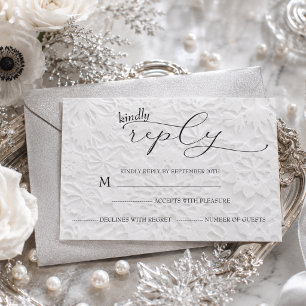 Weiße & schwarze einfache Winterhochzeit RSVP Karte
