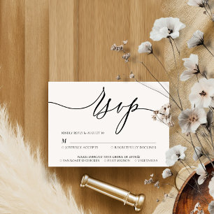 Weiße schwarze elegante Signatur einfache Hochzeit RSVP Karte