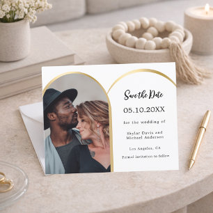 Weiße schwarze Foto-Bogen-Hochzeit Save the Date-K
