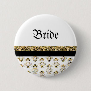 Weiße schwarze Gold-Damaskus-Hochzeit Button