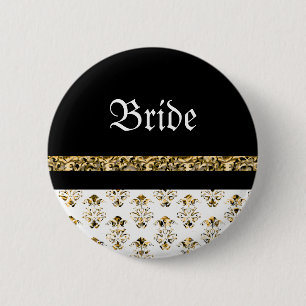 Weiße schwarze Golddamasthochzeit Button