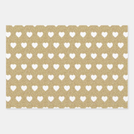 Weiße schwarze Herzen, Goldene Glitzer-Glitzern Geschenkpapier Set