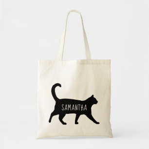 Weiße Schwarze Katze Personalisiert mit Ihrem Name Tragetasche
