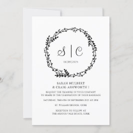Weiße Schwarze Monogramme Florbotanicale Kräne Einladung