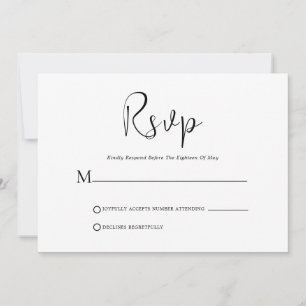 Weiße schwarze Schrift auf weißer RSVP-Karte Einladung