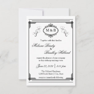 Weiße/schwarze umrandete Rahmen - 3x5 Hochzeitsein Einladung
