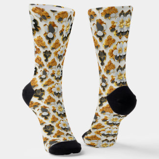 Weiße, schwarze und goldene Blumen-Crew-Socken Socken