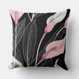 Weiße, schwarze und rosa Lilien Kissen