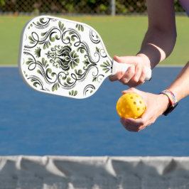 Weiße schwarze und weiße Damaskus-Flora Pickleball Schläger