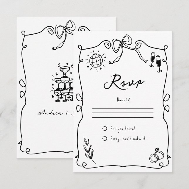 Weiße, schwarze und weiße Hochzeit RSVP Karte (Vorne/Hinten)