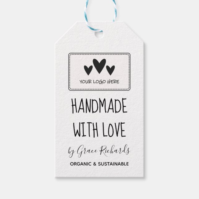 Weiße Schwarzweißhandschrift mit Liebe für Ihr Log Geschenkanhänger (Vorderseite)