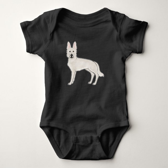 Weiße Schweizer Hirte Deutscher Schäferhund Alsati Baby Strampler (Vorderseite)