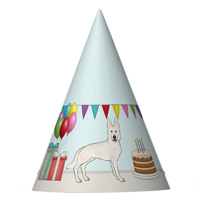 Weiße Schweizer Schäferhund Hund farbenfroh Geburt Partyhütchen (Vorderseite)
