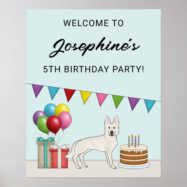 Weiße Schweizer Schäferhund Hund Geburtstag Willko Poster (Vorne)
