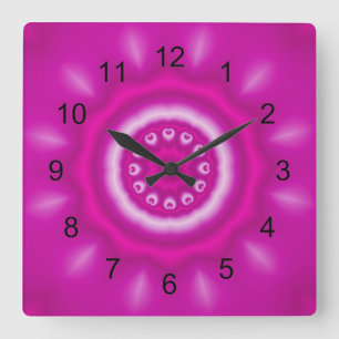 Weiße Schwirren, Kreis und Linien mit Rosa Quadratische Wanduhr