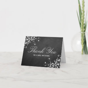 Weiße Schwünge auf Schultafel-Hochzeit-Dankeskarte Dankeskarte