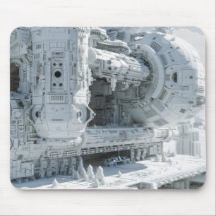 Weiße Sci-Fi-Space-Base Mousepad