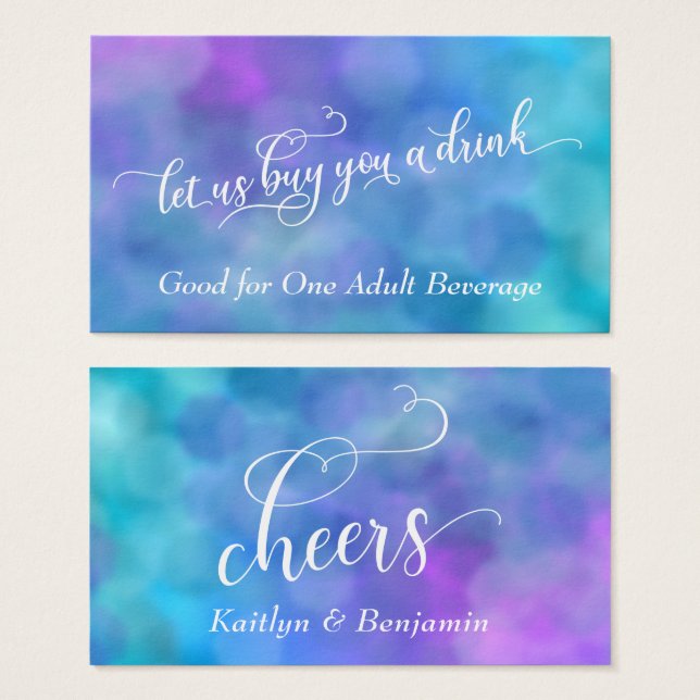 Weiße Script farbenfrohe Pastel Bokeh Drinks Ticke (Vorne & Hinten)