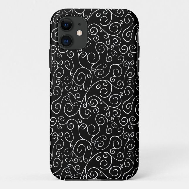 Weiße Scrollbahnen auf schwarz Case-Mate iPhone Hülle (Rückseite)