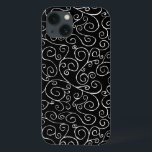 Weiße Scrollbahnen auf schwarz Case-Mate iPhone Hülle<br><div class="desc">Handgemalte,  weiße Kurven treffen sich und divergieren in diesem vielseitigen Wiederholdesign auf schwarzem Hintergrund. Das stilvolle Gemälde ist frei fließend und dekorativ. Aquarellmalerei,  gescannt,  digital verbessert. Copyright © 2014 Claire E. Skinner. Alle Rechte vorbehalten.</div>