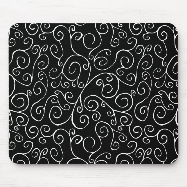 Weiße Scrollbahnen auf schwarz Mousepad (Vorne)