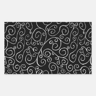 Weiße Scrollbahnen auf schwarz Rechteckiger Aufkleber