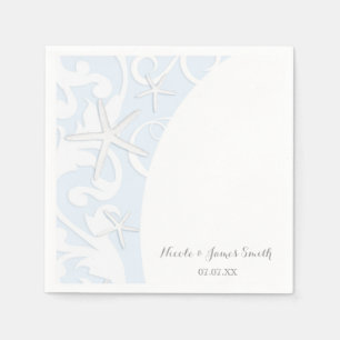 Weiße Seesterne Blaue Strand Elegante Hochzeit Serviette