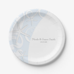 Weiße Seesterns Blau Strand Elegante Hochzeit Pappteller