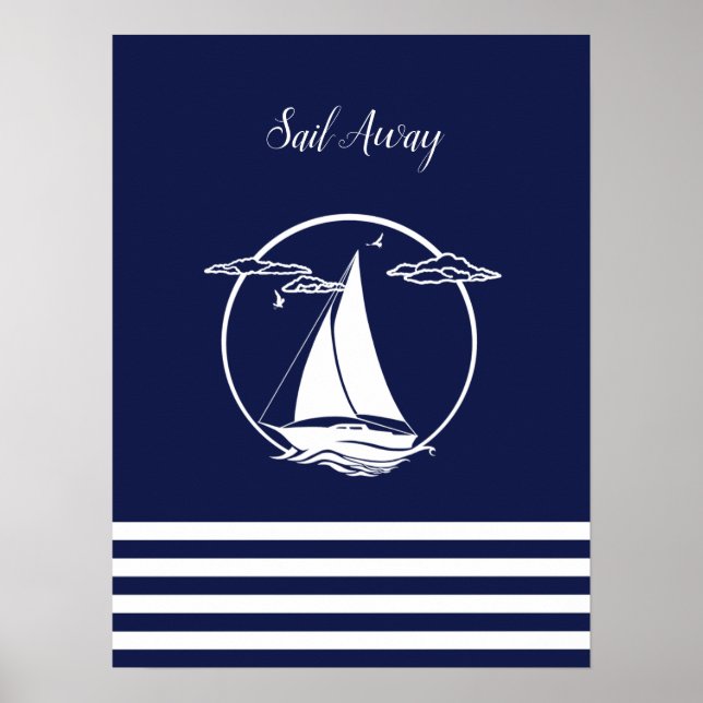 Weiße Segelboote Silhouette/Segel weg/Marine Poster (Vorne)