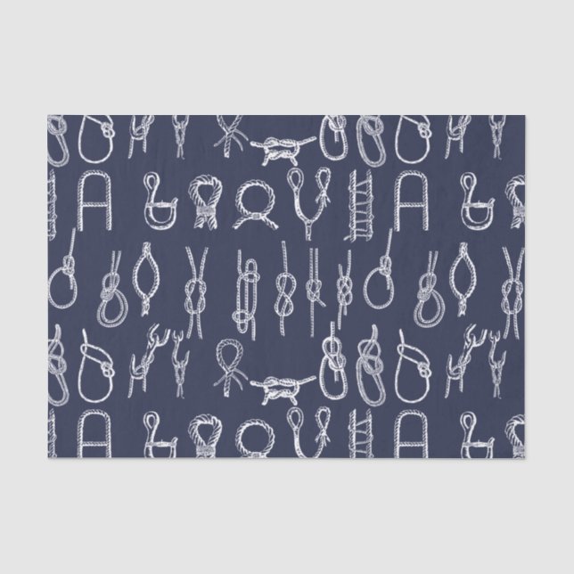 Weiße Seil-nautischknoten u. Marine-Blau Seidenpapier (Vorderseite)