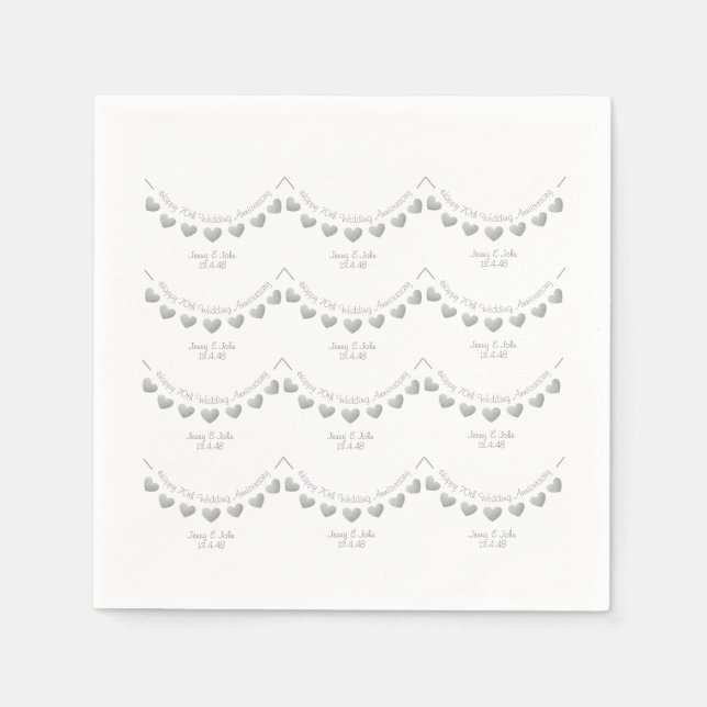 Weiße Servietten zum 70. Mal Platinum Hochzeitstag (Vorderseite)