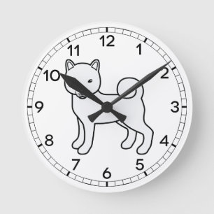 Weiße Shiba Inu Süße Cartoon-Hund-Illustration Runde Wanduhr