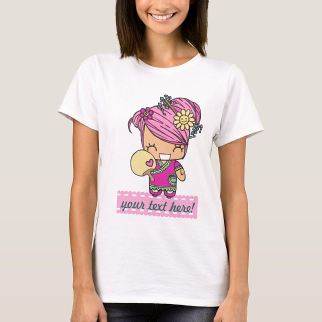 Weiße Shirtschablone Harajuku kawaii kokeshi Puppe T-Shirt (Vorderseite)